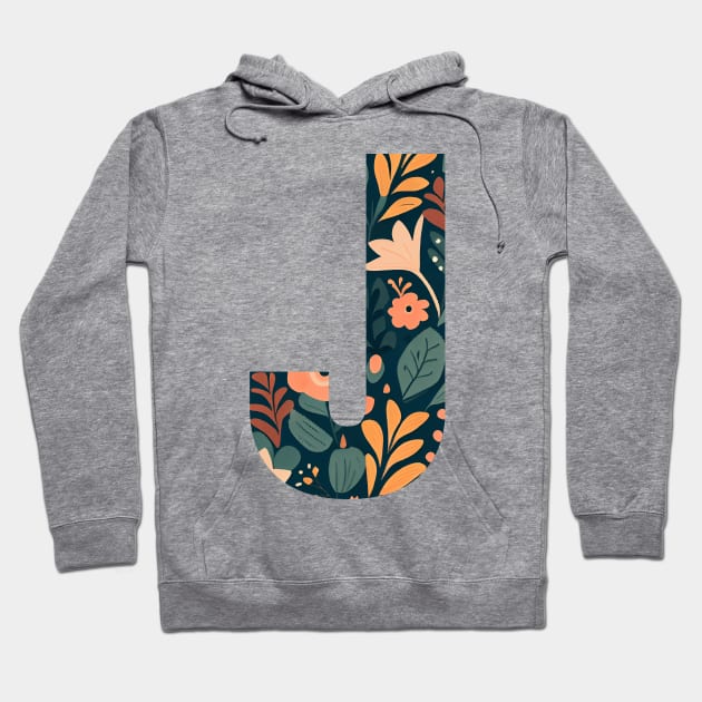 Whimsical Floral Letter J Hoodie by BotanicalWoe